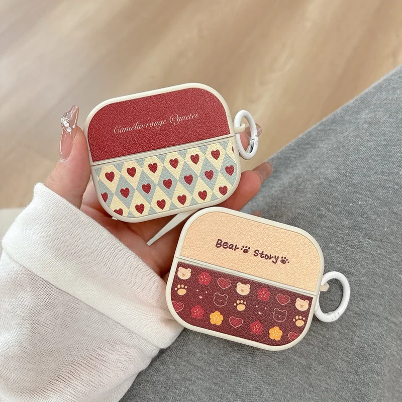

For Samsung Galaxy Buds 3 Pro Retro Cute Lovely Polka Dot Heart Flower Pu Leather Headphone Case Protective Cover Shell Funda