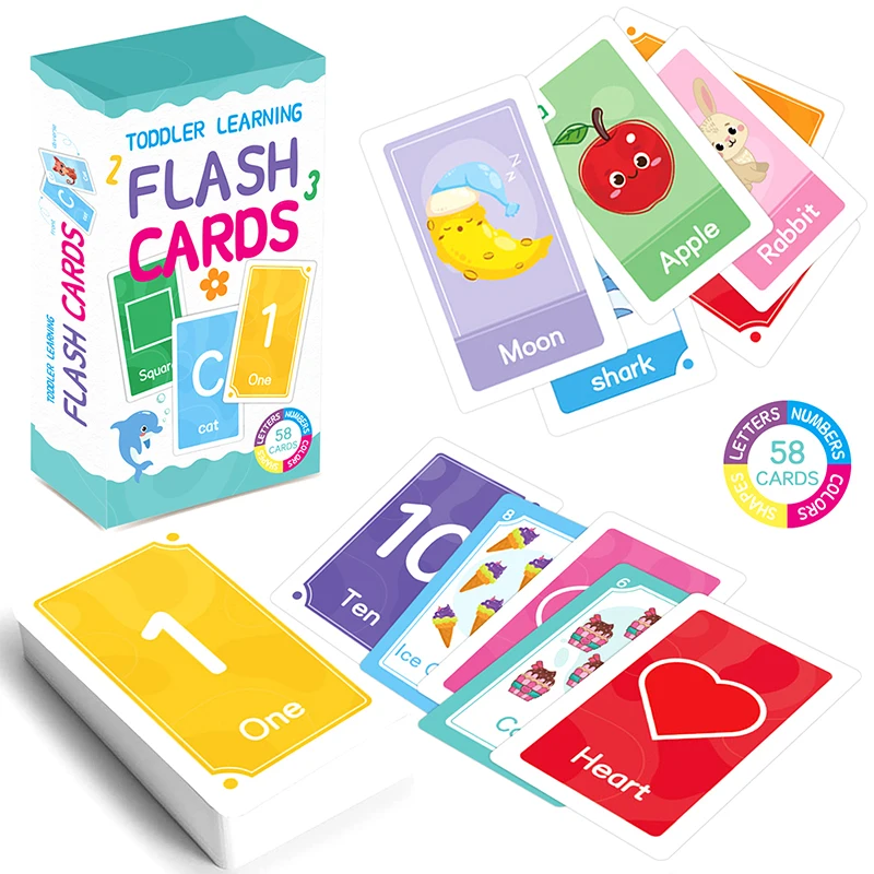 Carte Flash pour l'éducation althdes enfants, carte d'apprentissage des mots, document numéro anglais, forme de mot, 58 pièces