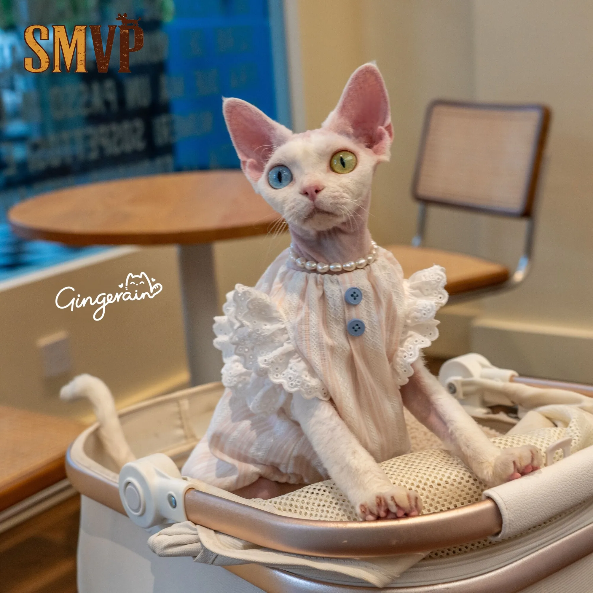 

Hairless Cat German Cat Clothes Summerloose Breathable Pink Stripessweet Small Flying Sleeves Pure Cotton Vest