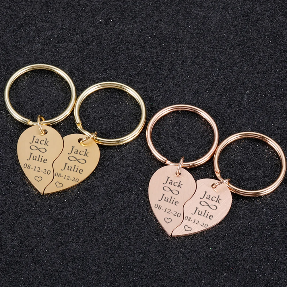 Paired Heart Couple Keychain Personalized Lover Name Special Date Keyring Gift Girlfriend Boyfriend Anniversary Present Souvenir