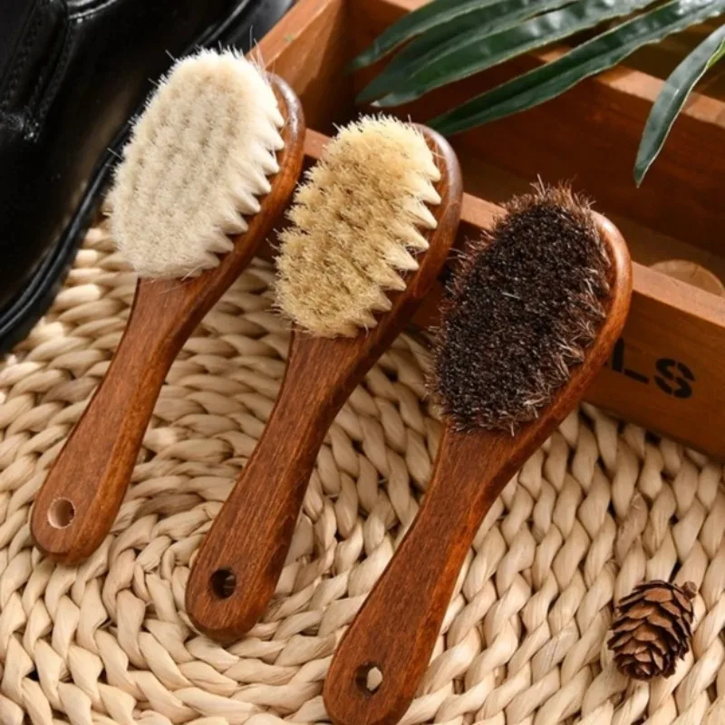 

Horsehair Shoe Cleaning Brush Soft Bristle Beechwood Handle for Leather Shoes Home Use