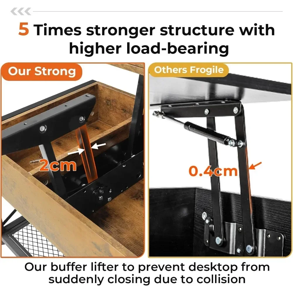 43 inch salontafel met hefblad, 3-in-1 multifunctionele salontafel met opbergruimte voor woonkamer, kleine salontafel