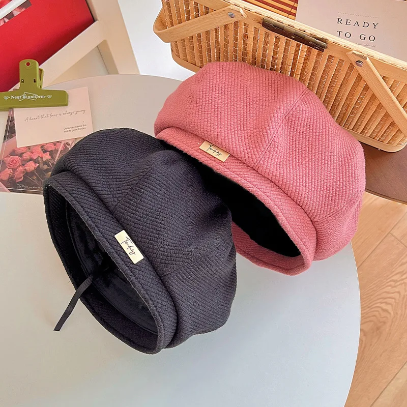 Cute Pink Berets Caps for Women Show Face Small 2024 Spring New Korean Version Fashion Casual Retro Octagonal Newsboy Hats