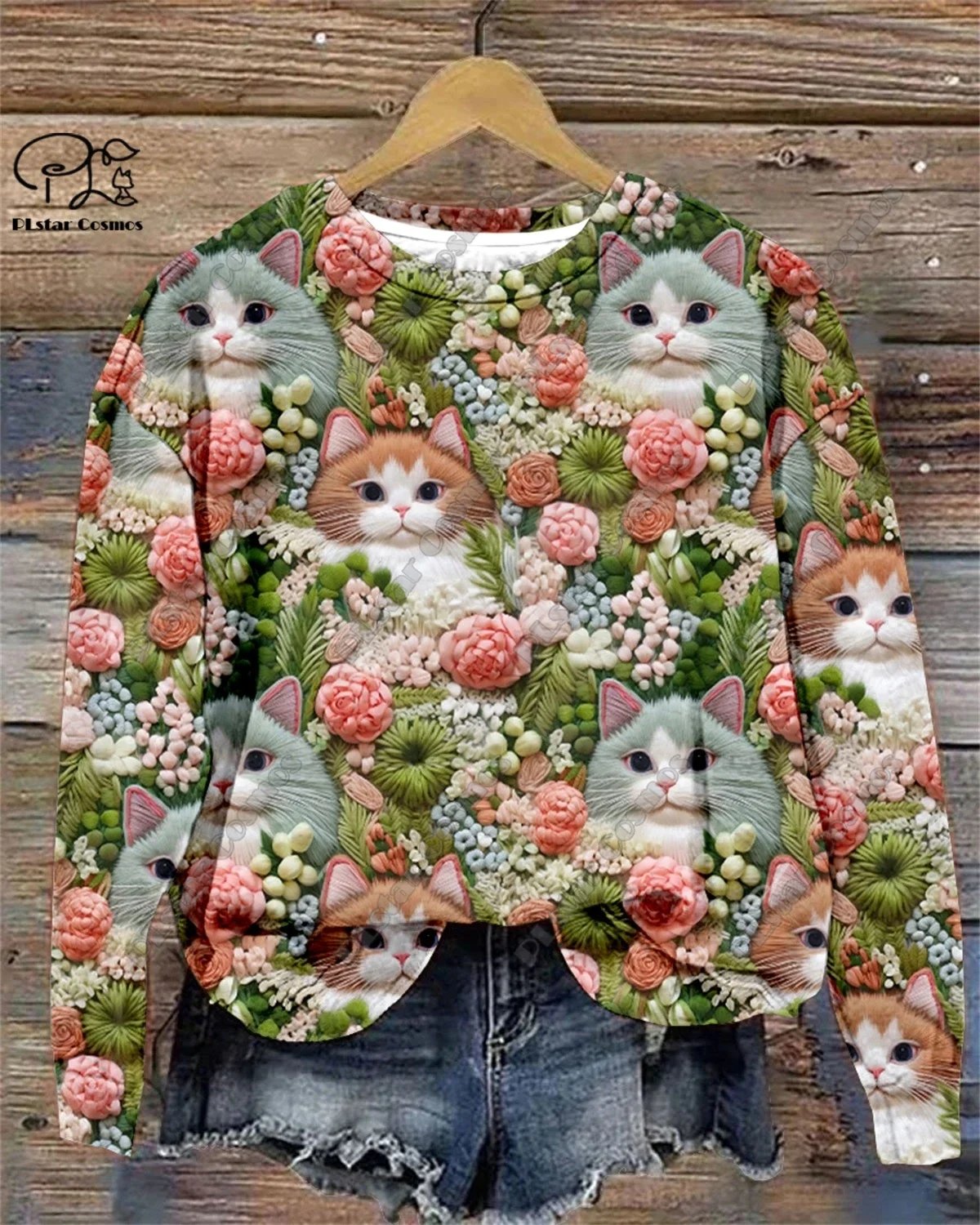 

PLstar Cosmos New Casual Collection of Women's Everyday Cute Cat Hide and Seek Fun 3D Printed Sweatshirts