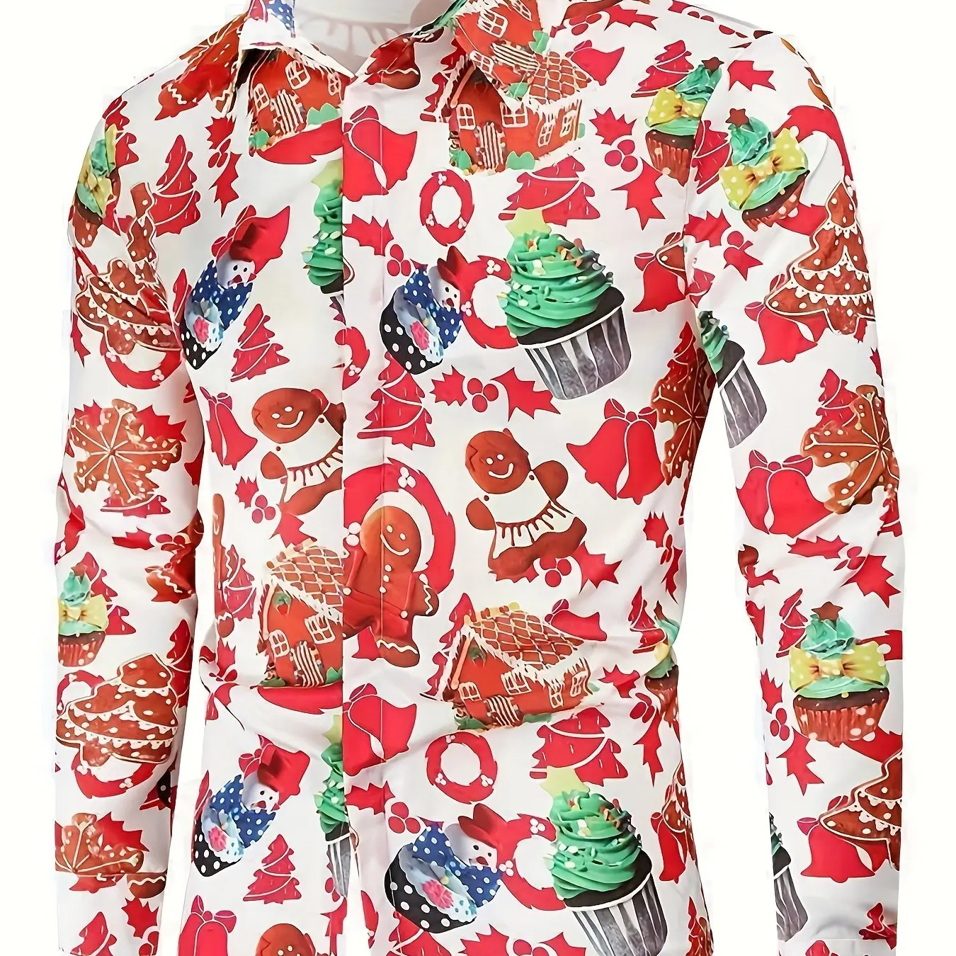 2024 Men's Holiday Christmas Print Long Sleeve Shirt Casual Sport Fashion Machine Washable Festive Going Out With Buttons