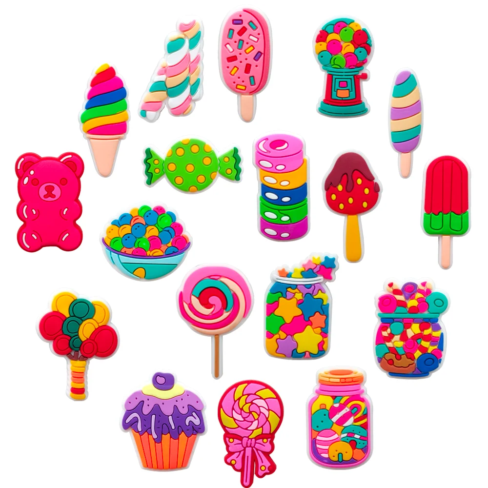 18pcs PVC Cute Colorful Candy Shoe Charms ice cream Shoe Decorations Accessories Clog Pin for Women Girls