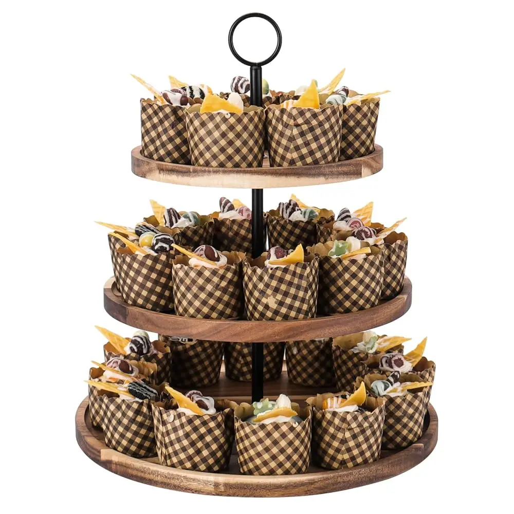 

3 Tier Cupcake Stand, Large Wood Tiered Serving Tray Cupcake Tower, Serving Stand Display Dessert Cookie Candy Buffet Holder