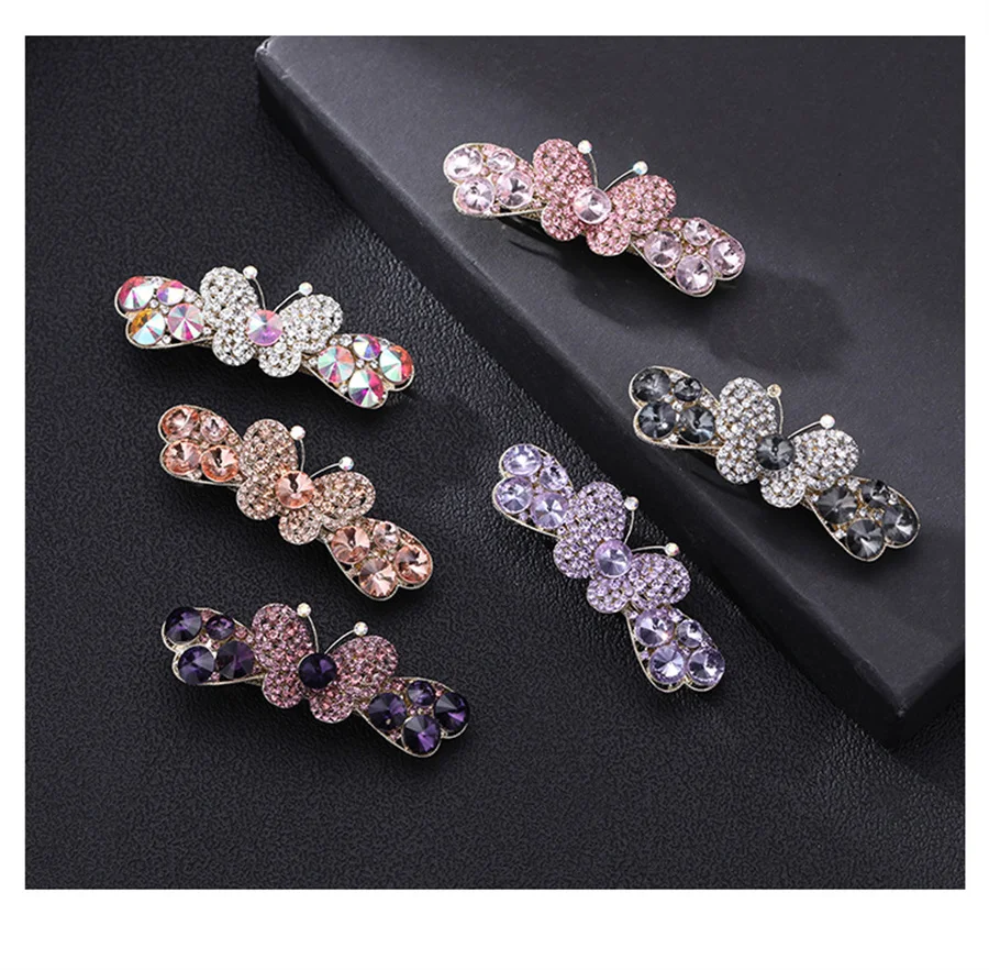 New fashion personality bow hairpin women's crystal rhinester flower spring clip top clip Korean version exquisite accessories