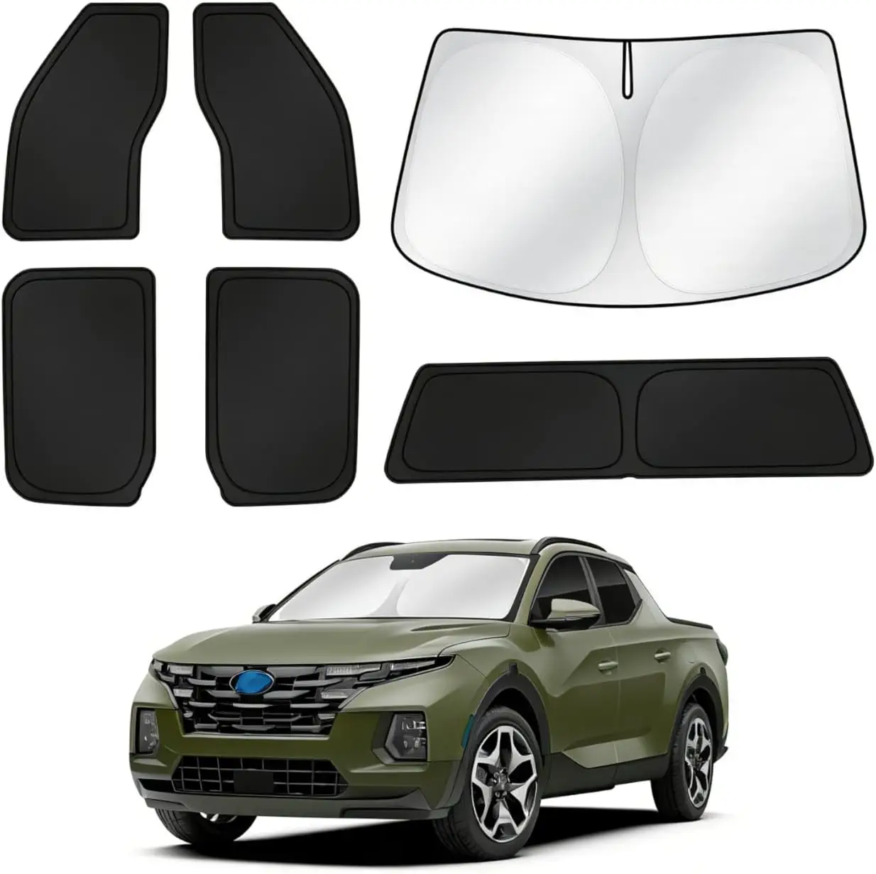 Windshield Sun Shade for 2015-2020 Full-Size Pickup Truck, 6PCS Foldable Car Window Shades, Thickened UV Block Blackout Privacy Sunshades, Keep Cool Sun Visor Covers Accessories