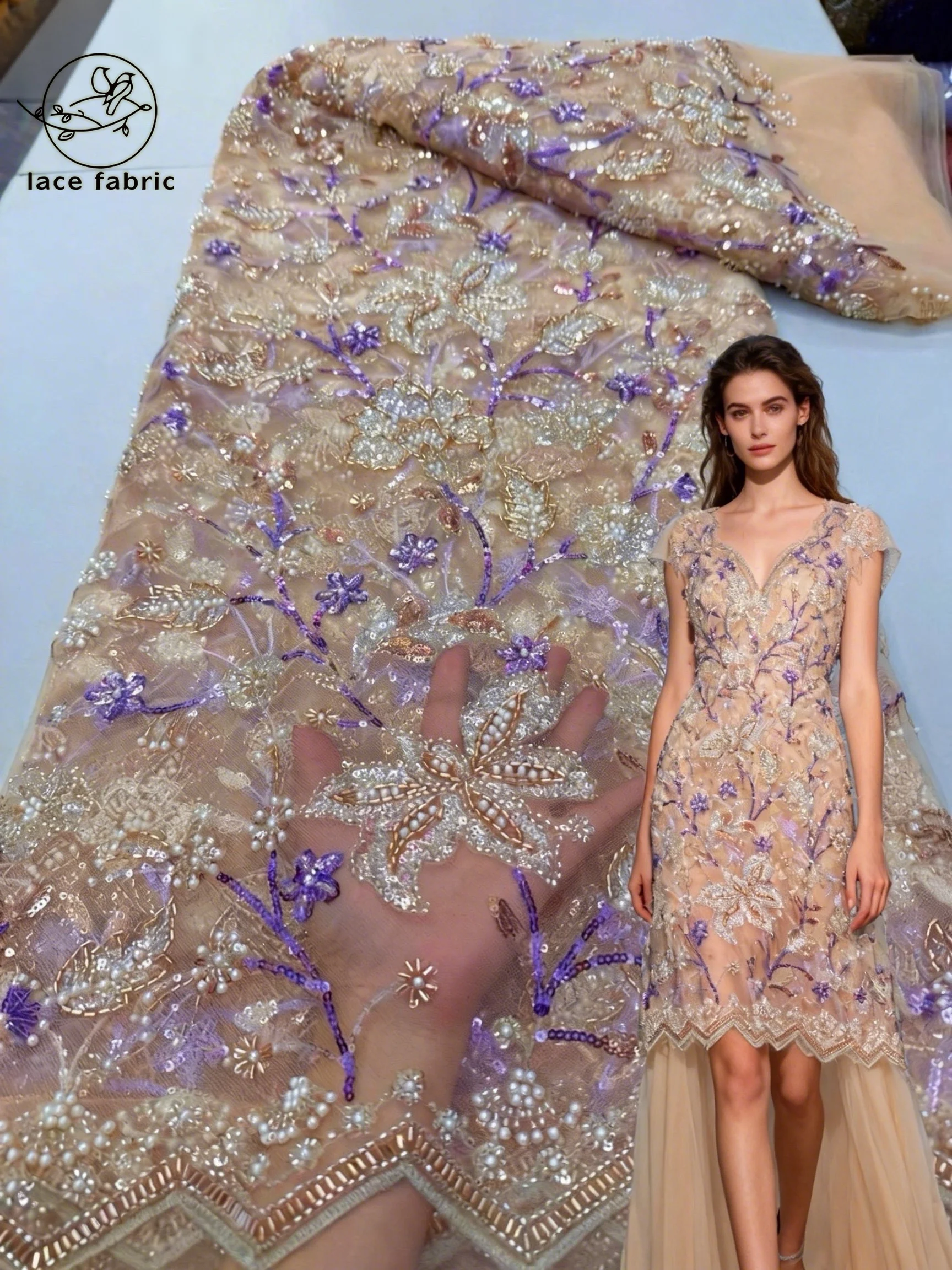 

Latest French Beaded Tulle Lace Fabrics 2026 High Quality African Groom Lace Fabrics Sequins Nigerian For Wedding Dress Women