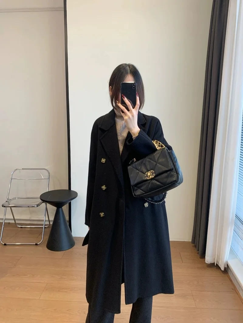 

Double-sided wool woolen jacket Korean high-gram long coat double-breasted jacket for women