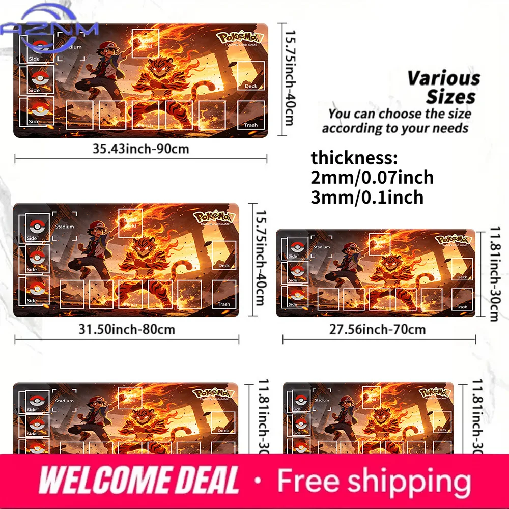 Flame Fire Tiger Ash Pokemon TCG Playmat Large Size Extended Gaming Mouse Pad Anti-slip Desk Keyboard Mat