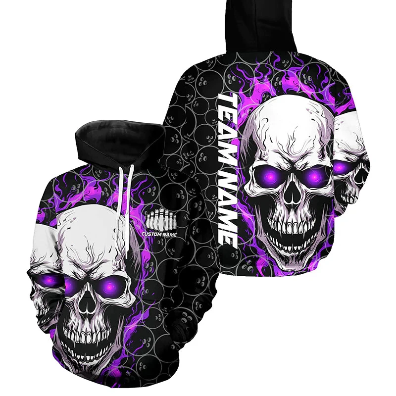 Trendy Skull Graphic Bowling Hoodies For Men Fashion Custom Name Team Name 3D Printed Sports Hoodie Loose Street Team Uniforms