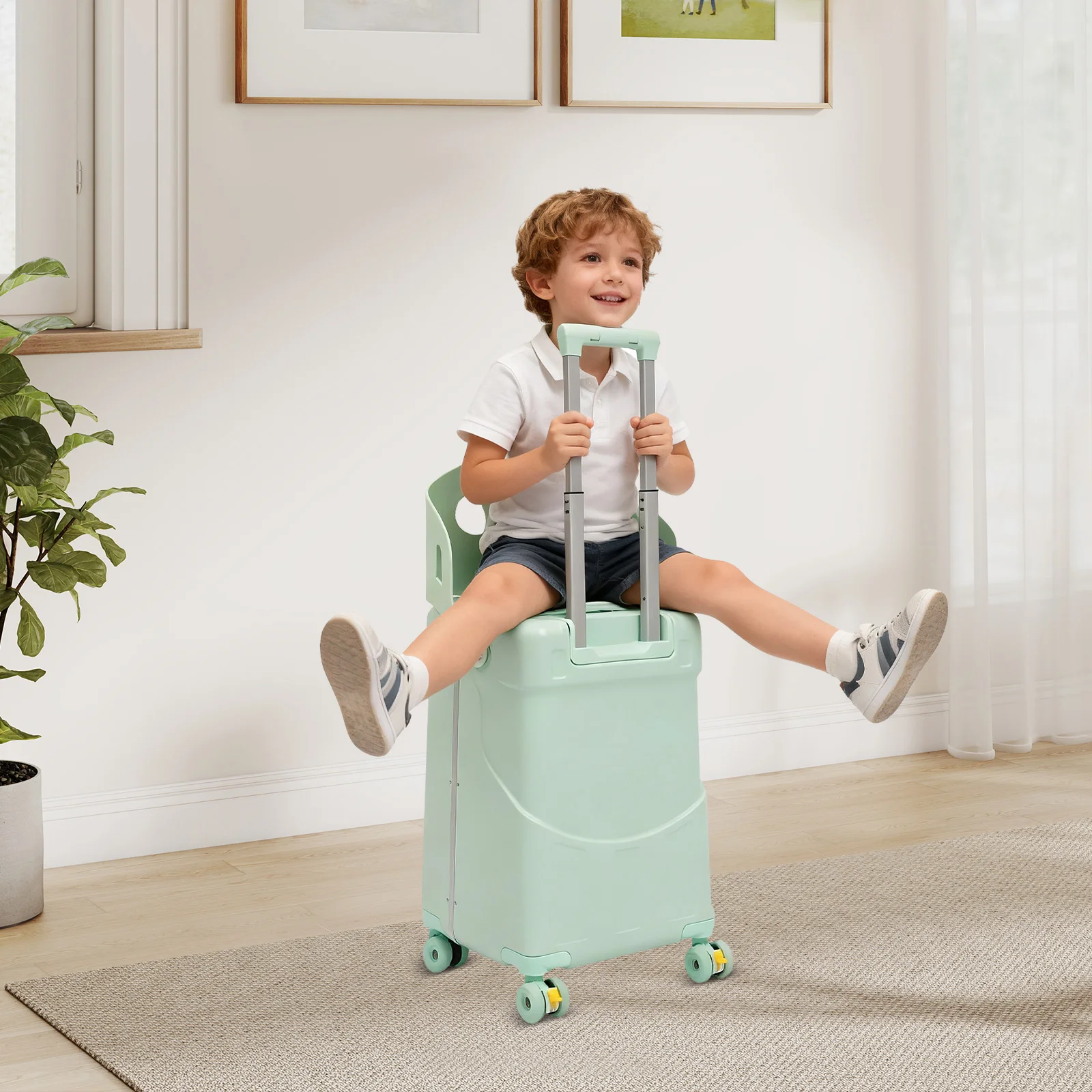 

Portable Trolley Suitcase,Kid Ride-on Trolley Case, Top Opening Suitcase with Wheels
