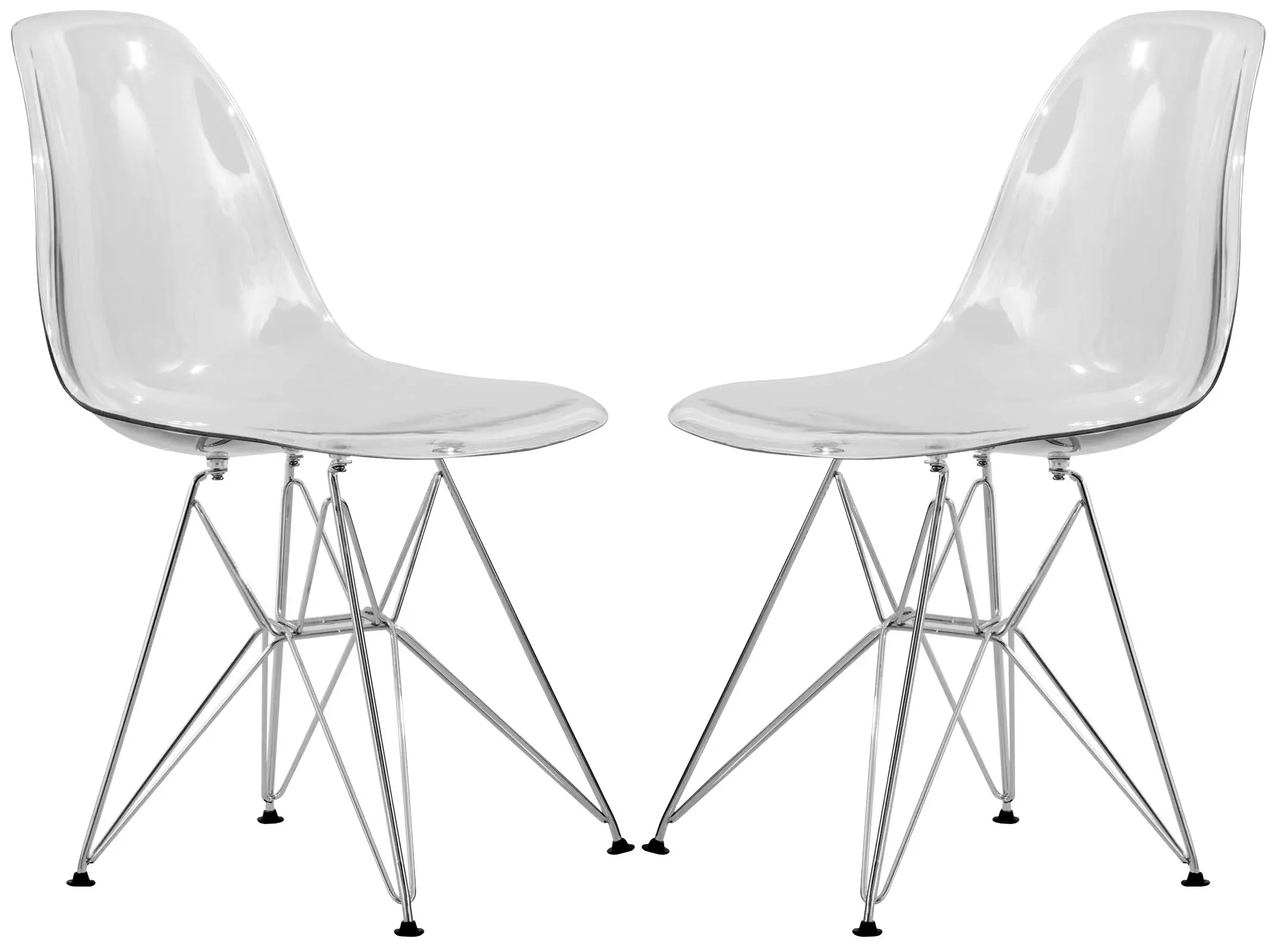 Cresco Acrylic Dining, Modern Chrome Eiffel Base and Curved Back Design, Ergonomic and Lightweight Accent Side Chair