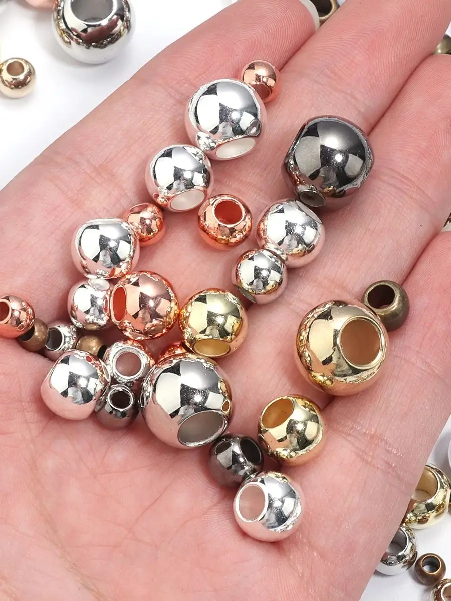 20-100 pièces 4-14mm CCB perles rondes grand trou perles entretoise perles en vrac pour bricolage artisanat ornement faisant Bracelet collier accessoires