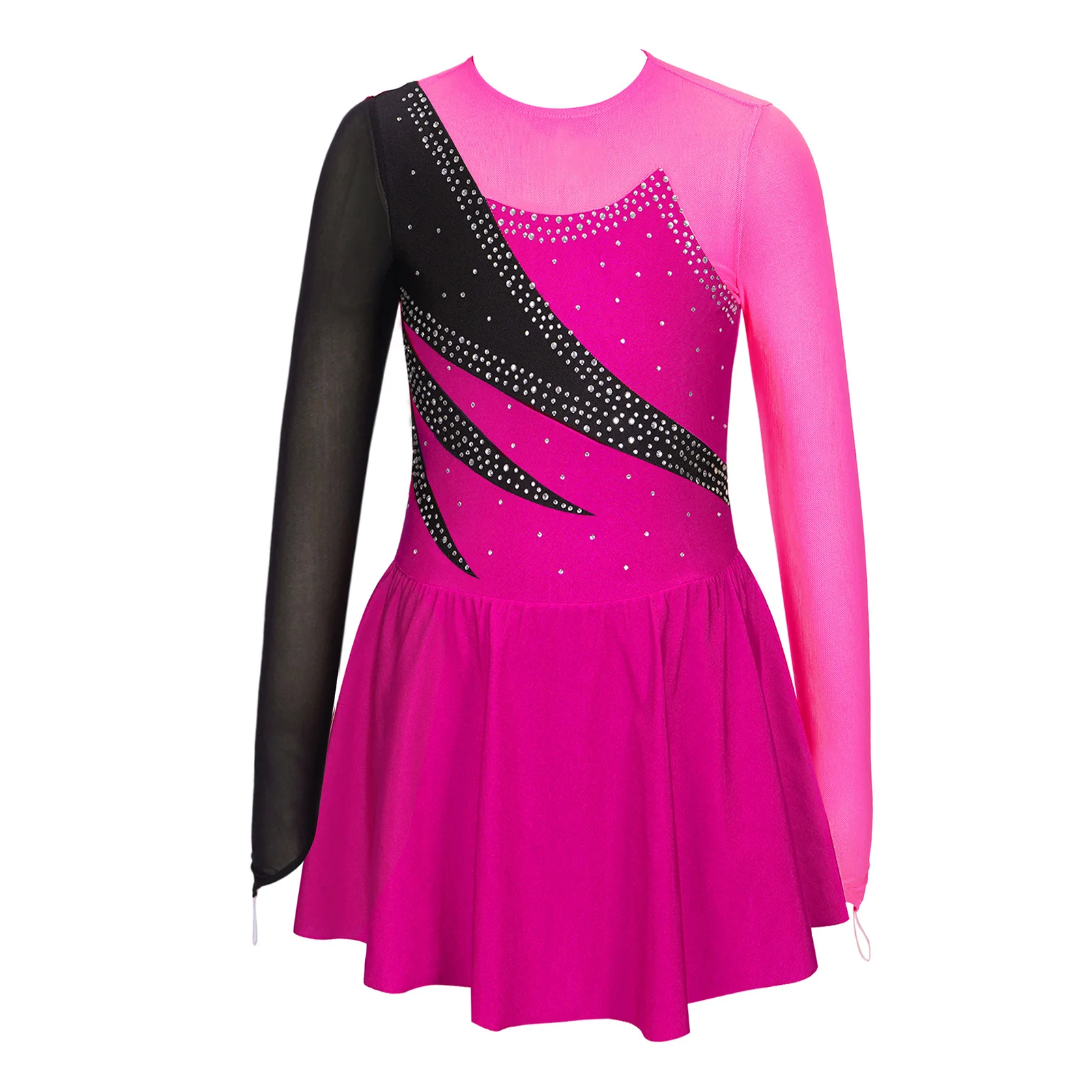 

Kids Girls Shiny Rhinestone Artistic Figure Skating Costume Long Sleeve Gymnastics Leotard Ballet Lyrical Swing Dance Dress