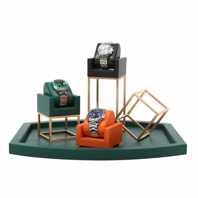 Watch Display Rack Leather Watch Holder Metal Frame Store Window Live Streaming Watch Display Tray Jewelry Storage Stand