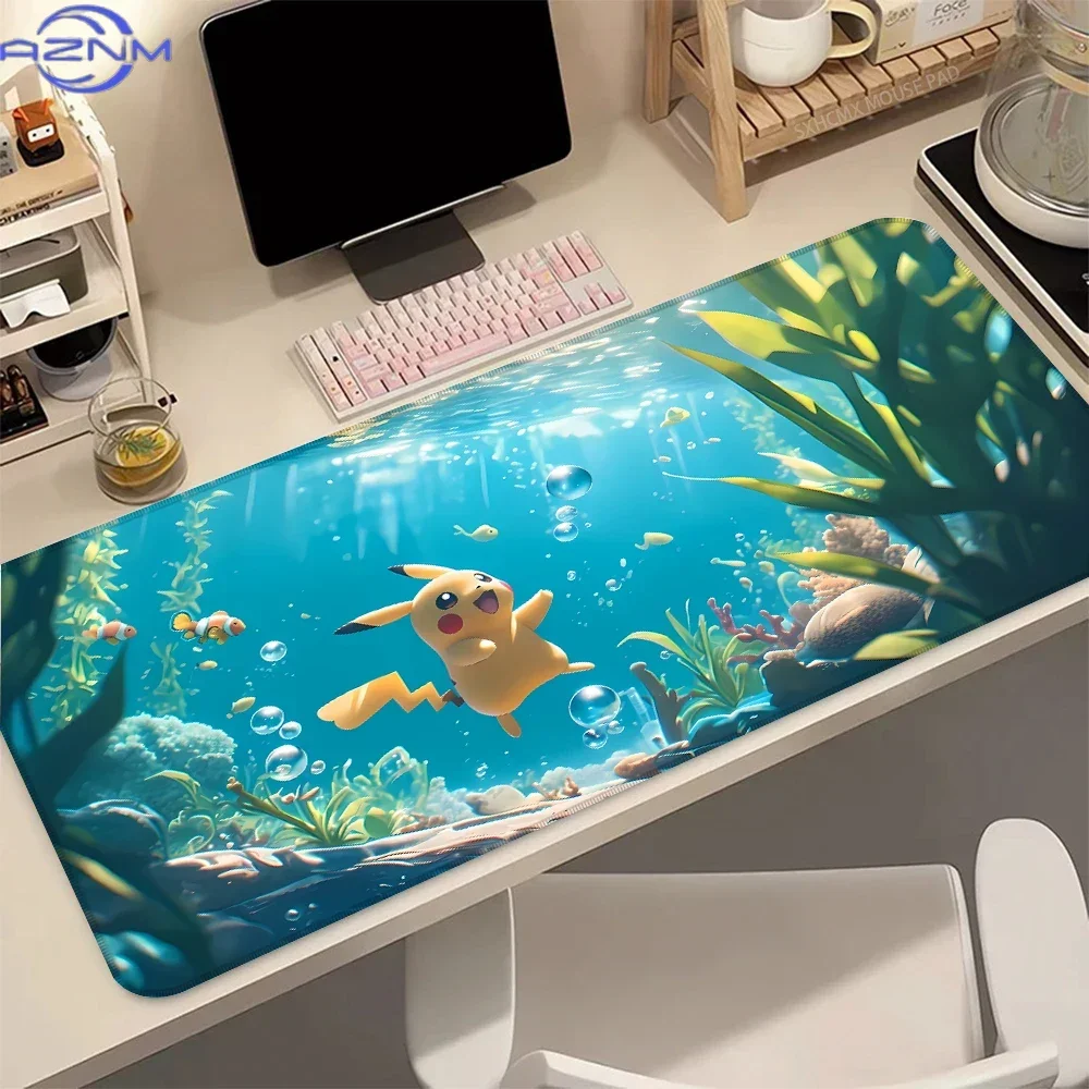 Anime Yellow Electric Creature Underwater Seabed Coral And Bubbles Print Mouse Pad Rubber Non Slip Desk Mat For Gaming Office La
