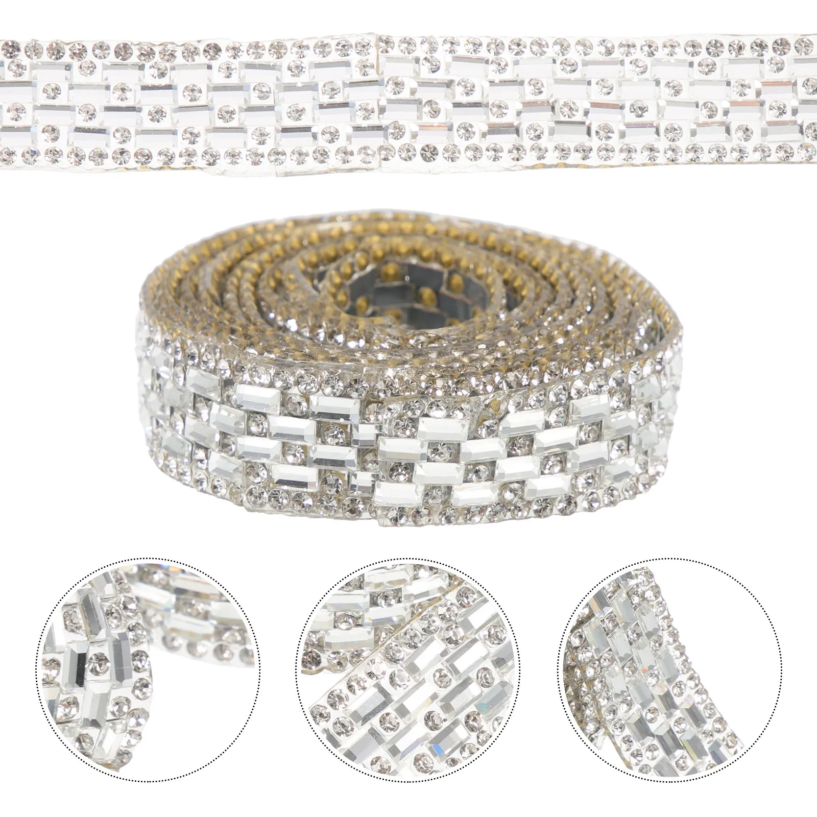 

Rhinestone Ribbon Self Adhesive Bling Decorative Costume Trim Cuttable Wear Resistant Craft Material DIY Clothing Accessory