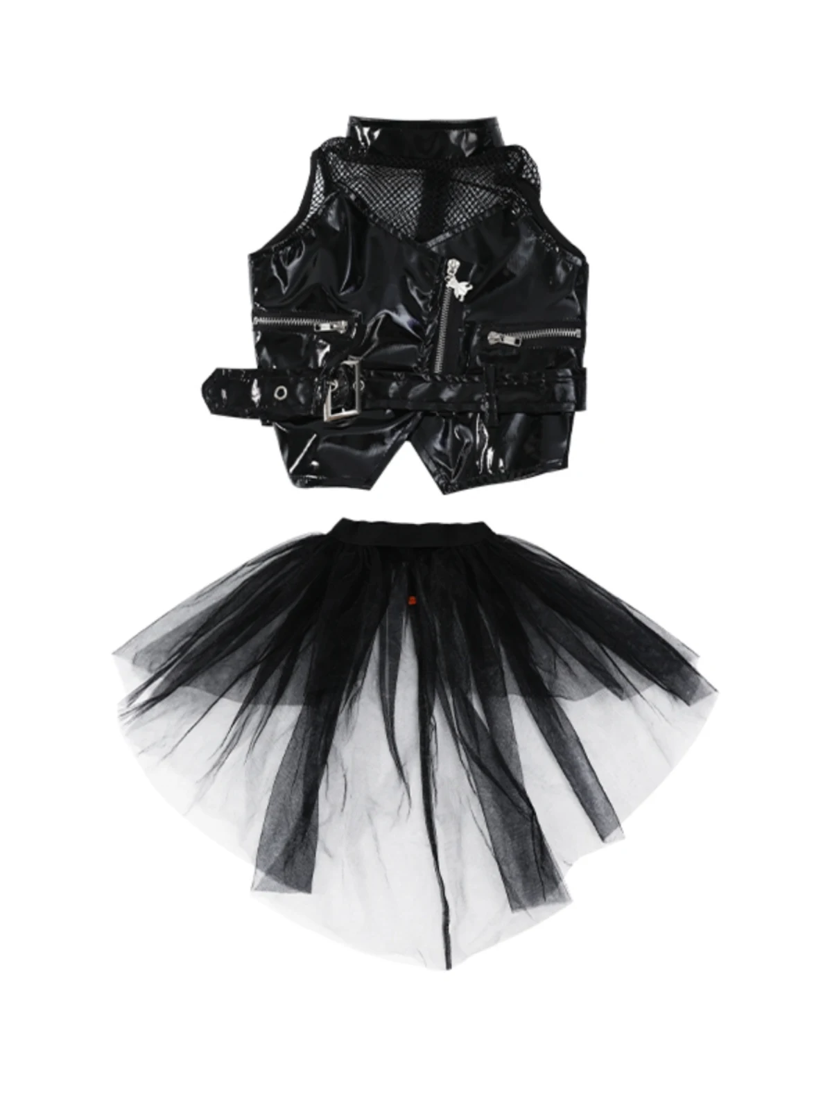 Costume de danse jazz en cuir noir pour enfants, ensemble de queue de cygne, vêtements de performance de festival pour enfants, tenue Hip Hop pour filles, BL12456