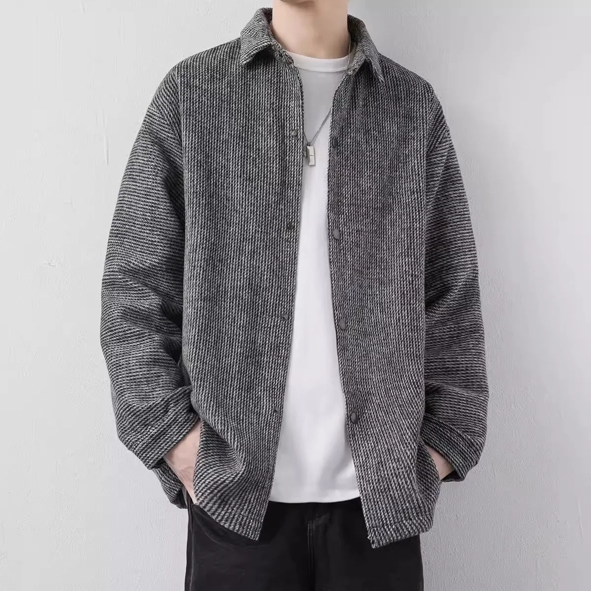 Spring And Autumn Couple Long Sleeve Falling Vertical Striped Loose Shirt Men's Trend High Street Versatile Shirt