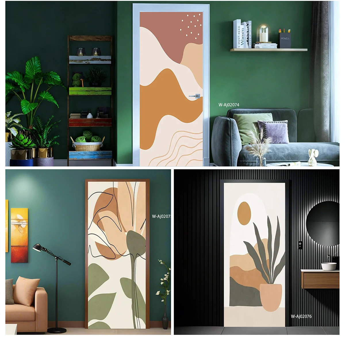 Crack Texture Gold Line Boho Abstract Door Sticker Peel & Stick Waterproof PVC Removable Door Mural