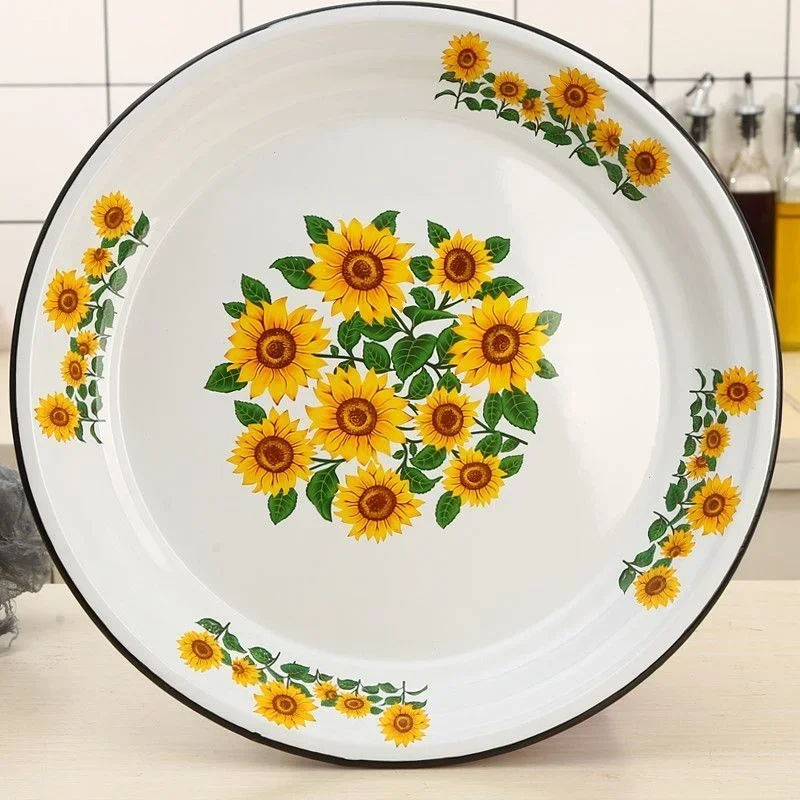Thickened Enamel Tea Plates Saute Spicy Chicken Iron Porcelain Plates Soup Plate Fish Plates Fruit Flower Bowls Salad Bowl Ins