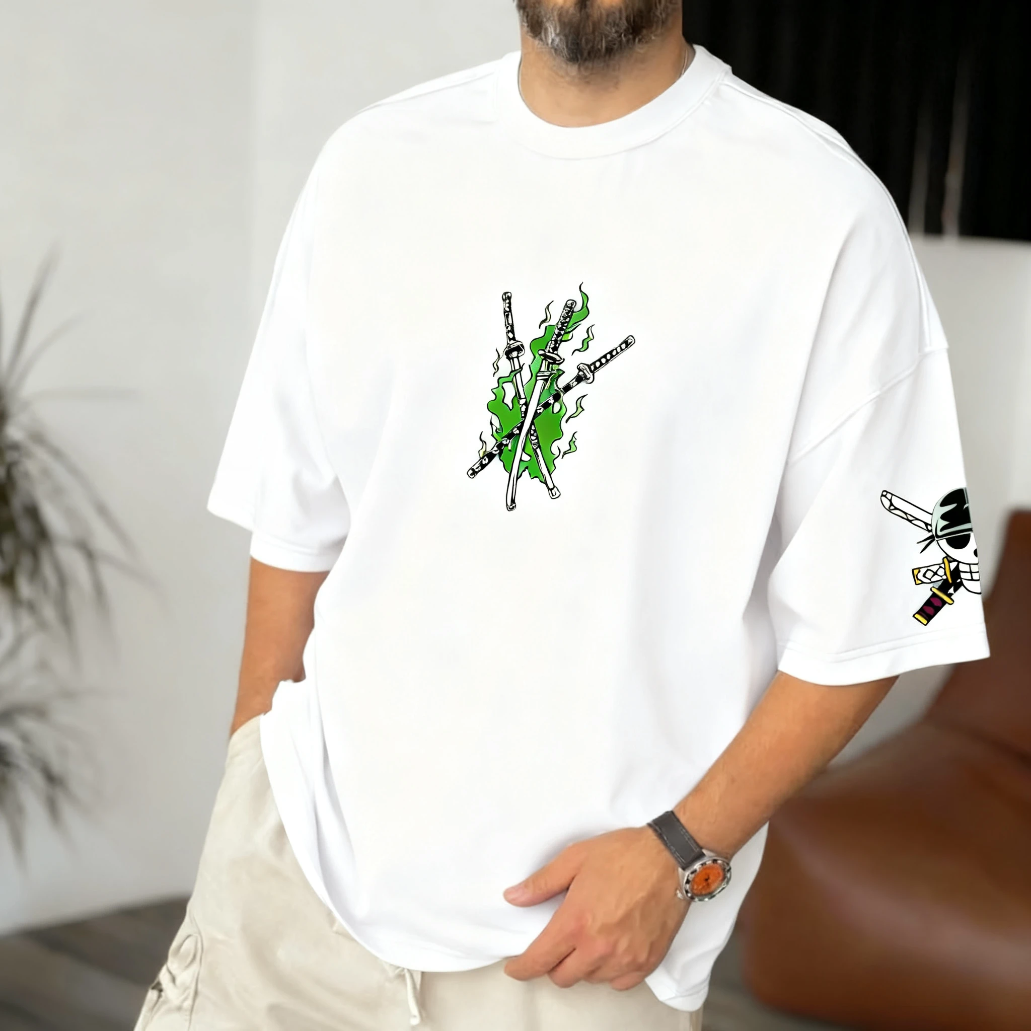 Bandai One Piece Luffy Zoro impreso de manga corta 2026 verano transpirable suelta deportiva moda camiseta para hombres y mujeres