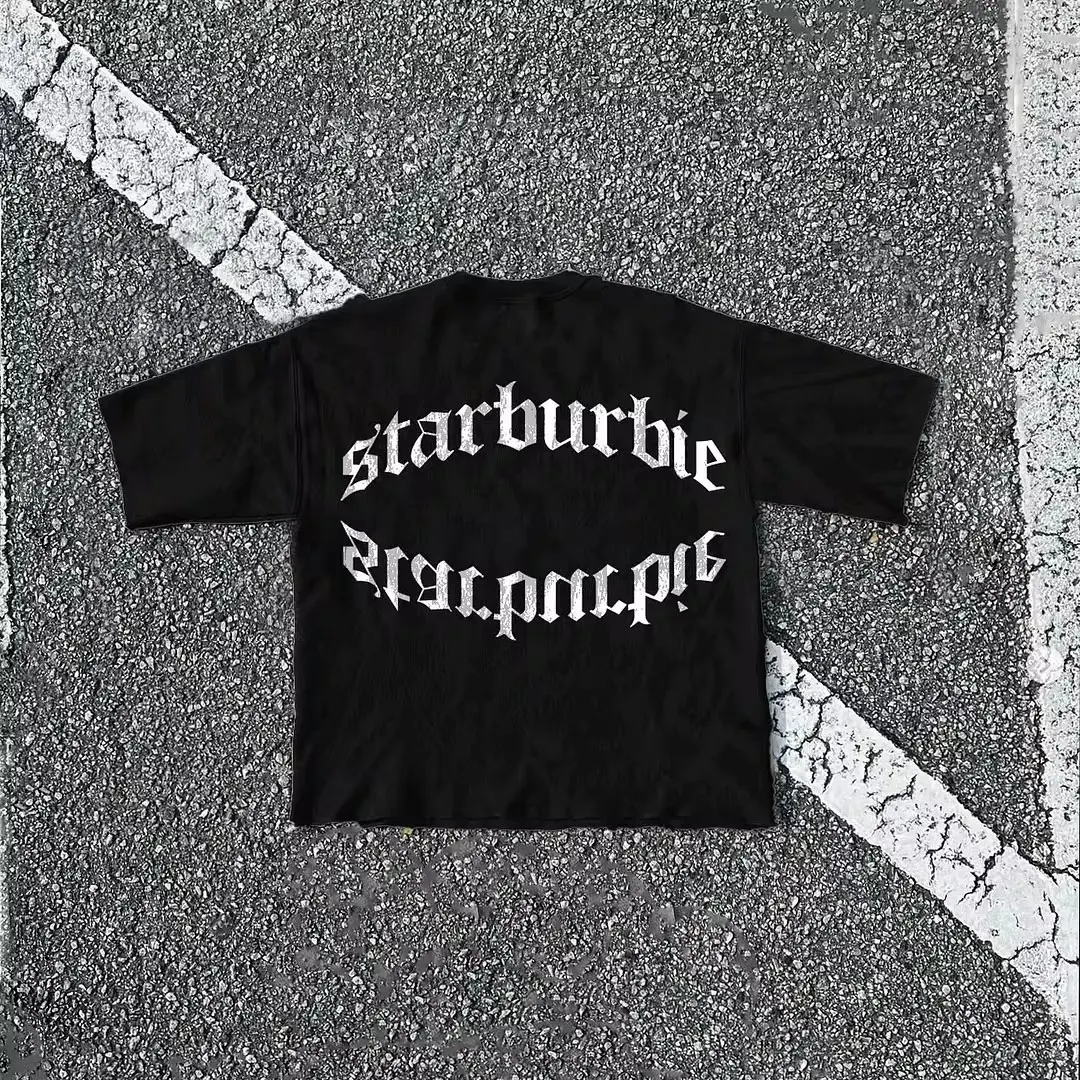 Streetwear Punk Oversized Casual teeth pattern men women Goth T-shirt Y2K Harajuku hip-hop cotton short sleeved top tees Unisex image 6