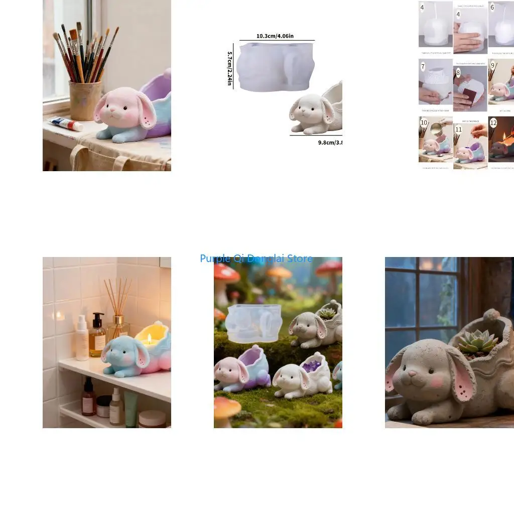 L21E Decorative Rabbits Silicone Mould Craft Cement Jewelry Holder DIY Creation