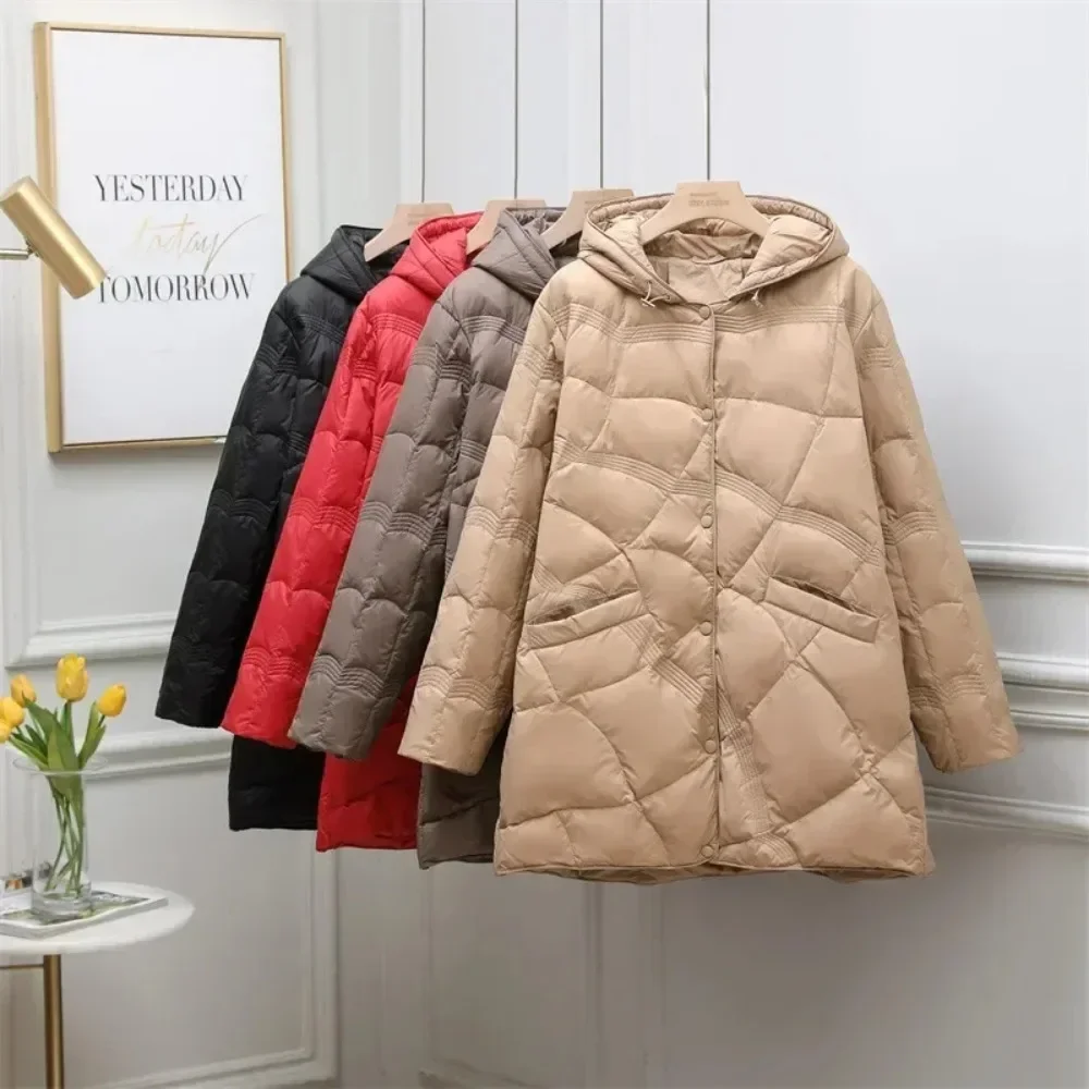 Women Clothing Casual Oversize Puffer Jackets Down Jacket Chaqueta Mujer Fashion Mid-length White Duck Down Coat Female