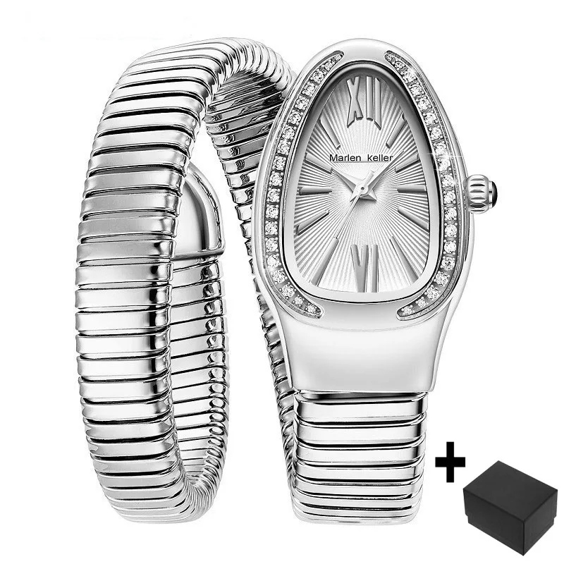 Marca Marlen Keller, relojes de serpiente a la moda, Reloj de cuarzo dorado de lujo para mujer, Reloj de pulsera con diamantes AAA para mujer, Reloj para chica, Venta caliente