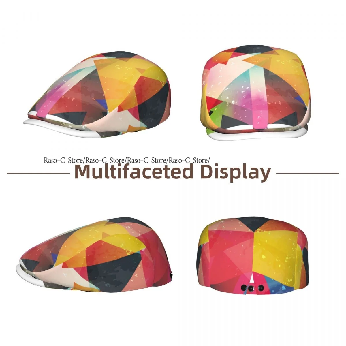 British Gatsby Newsboy Cap For Adults Bright Triangle Abstract Print Flat Peaked Cap Autumn Winter Beret Hat