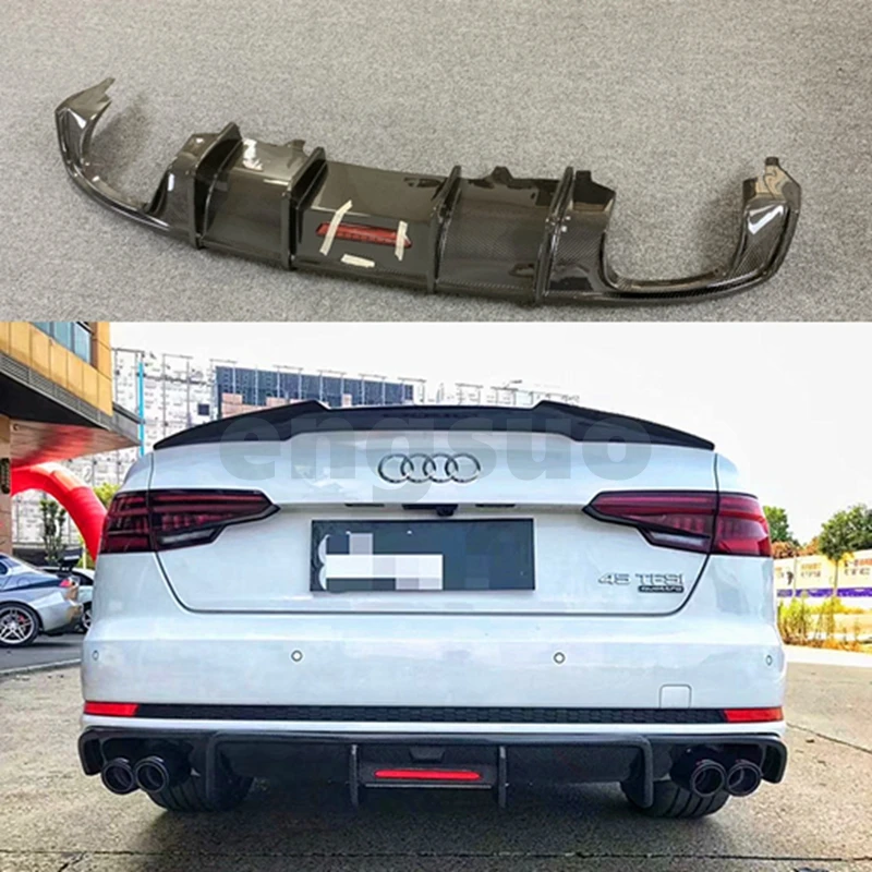 

For Audi A4 Sline S4 A4 B9 Sedan 4Door 2016-2019 Carbon Fiber Rear Diffuser Bumper Spoiler Guard Protector Skid Plate Cover