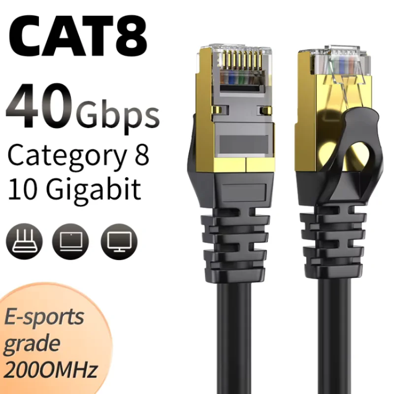 NEW 0.5M~30M CAT8 Ethernet Cable 40Gbps 2000MHz Shielded Flat RJ45 Patch Cord for PC Laptop PS5 Router Modem Network