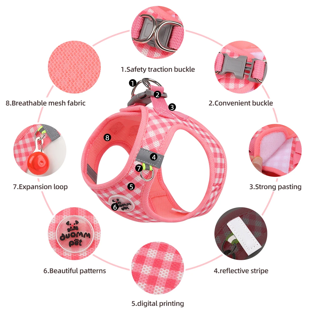 Checked Harness Small Medium-Sized Dog Cat Reflective Breathable Dog Lead Teddy Step In Bichon Pet Walking Harness Leash Rope