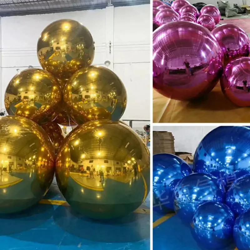 كرات مرآة قابلة للنفخ كرة معدنية في الهواء الطلق معلقة بالونات عيد ميلاد لحفلات الزفاف وحفلات الزفاف ومرحلة الديكور 6 قطع #1