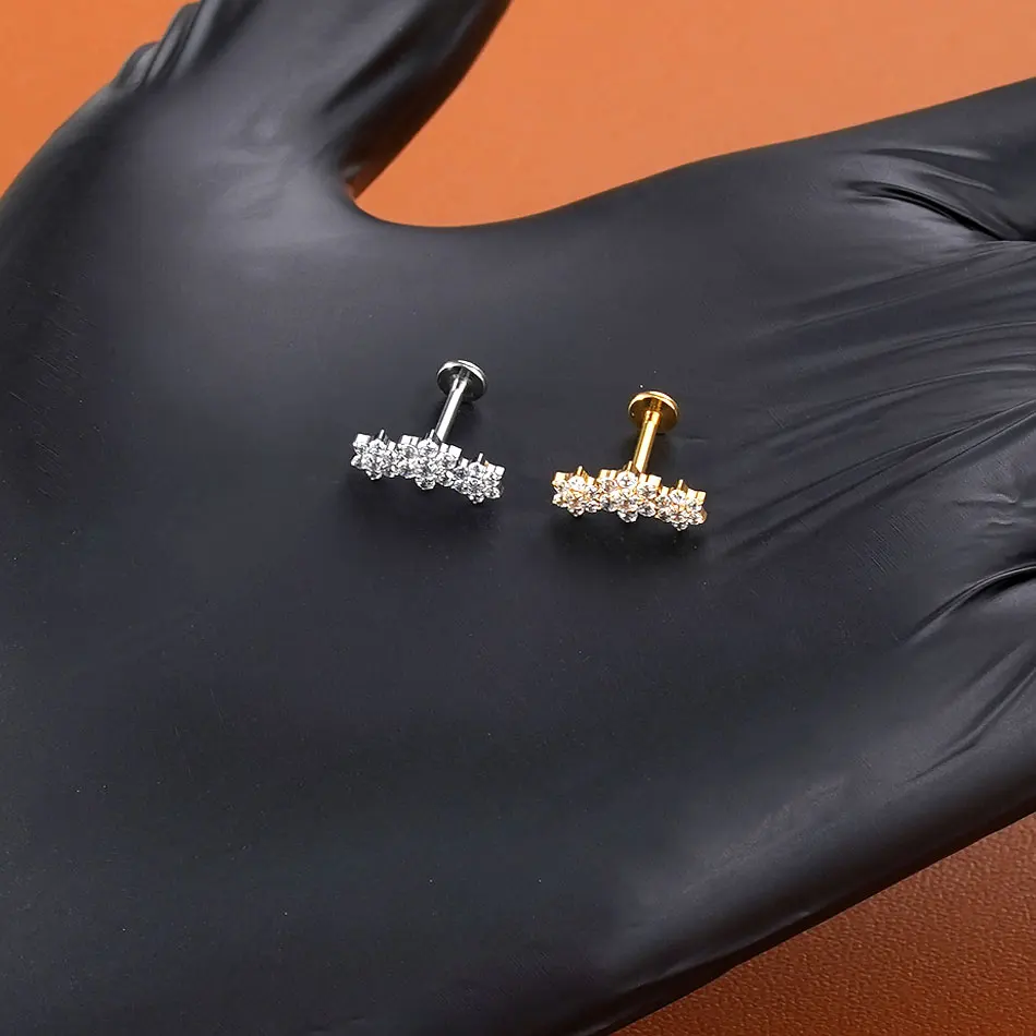 1/5 قطعة التيتانيوم Labret الأذن الزنمة القرط مربط داخليا الخيوط الزركون زهرة الشفاه الغضروف اللولب الثقب النساء مجوهرات 16 جرام #3