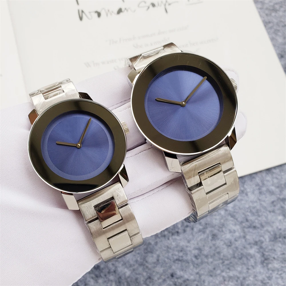 Montres-bracelets de marque pour hommes et femmes, acier inoxydable, bande métallique, horloge à quartz, couple amoureux, classique, Mv12