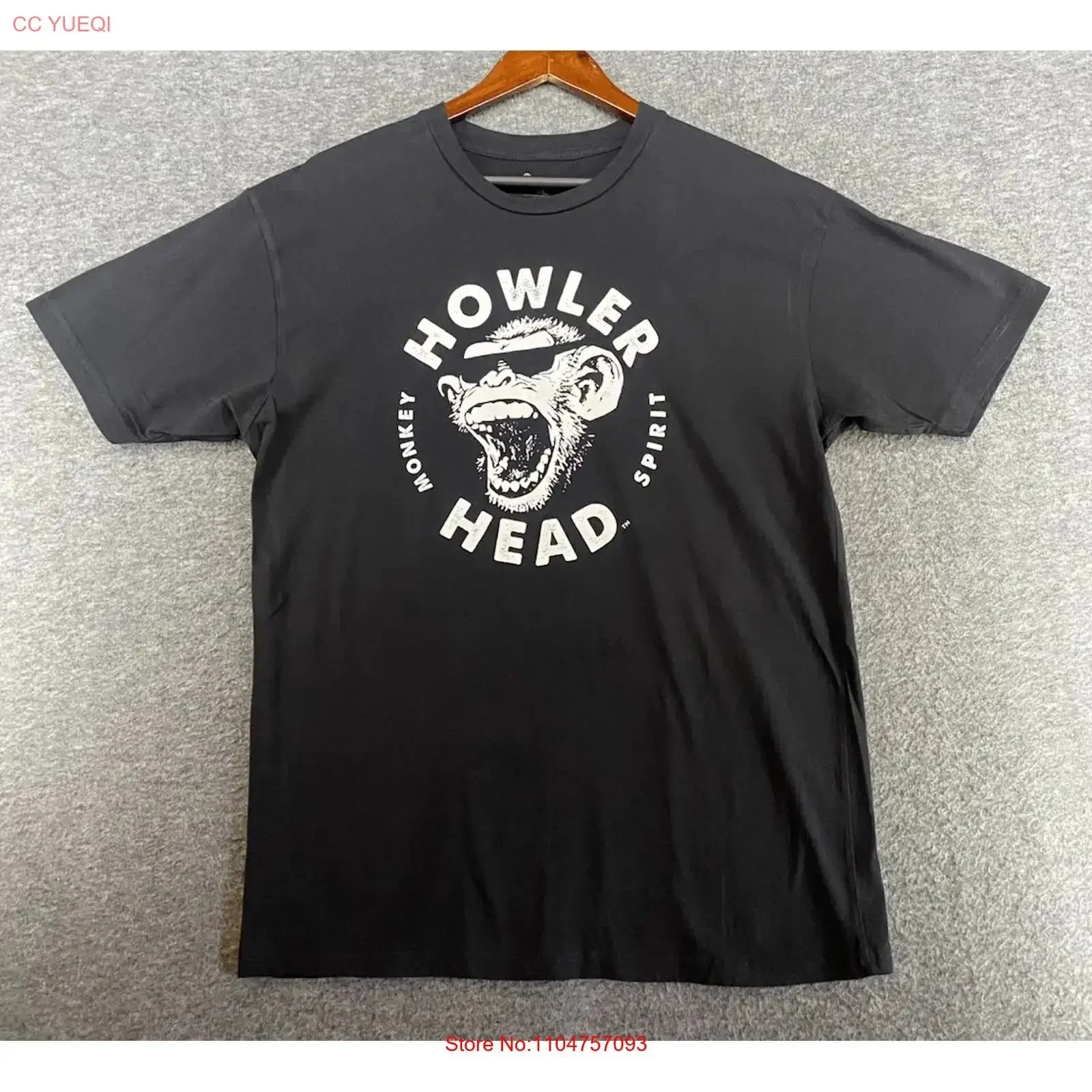 VER FOTOS Camiseta Howler Head para hombre, talla grande, negra y blanca, con estampado de espíritu de mono, estilo vintage, lavada, elástica, streetwear, top para uso diario