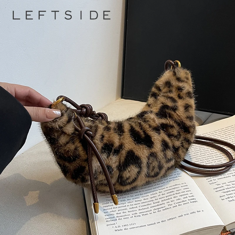 

LEFTSIDE Cute Soft Small Faux Fur Shoulder Bags for Women 2024 Y2K Winter New Korean Fashion Handbags Trend Warm CrossbodyBag