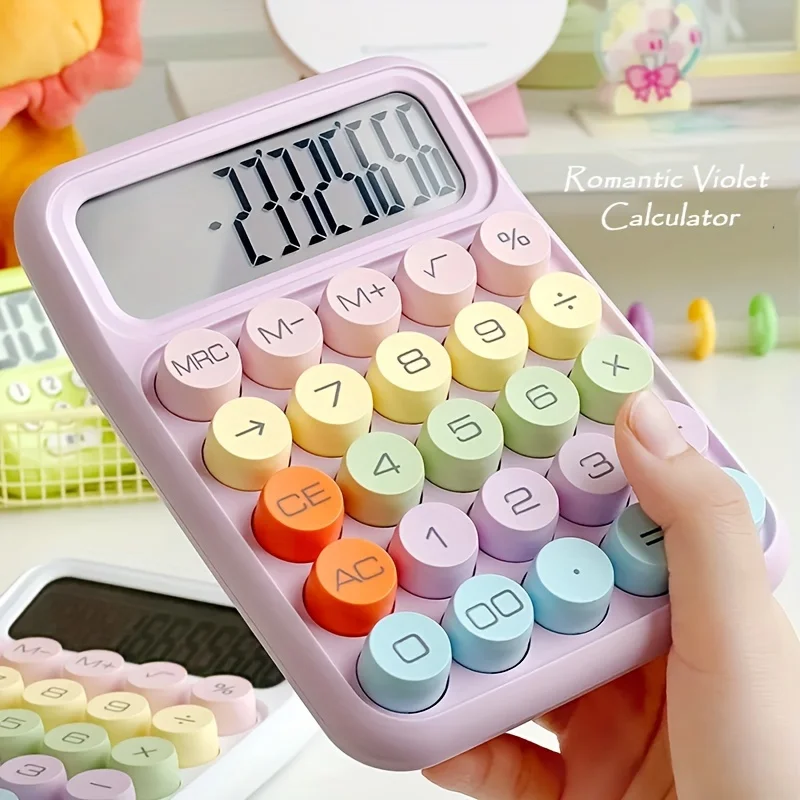 1 pantalla LCD grande de 12 dígitos y calculadora de escritorio con botón redondo grande para calculadora de teclado flexible para oficina, escuela