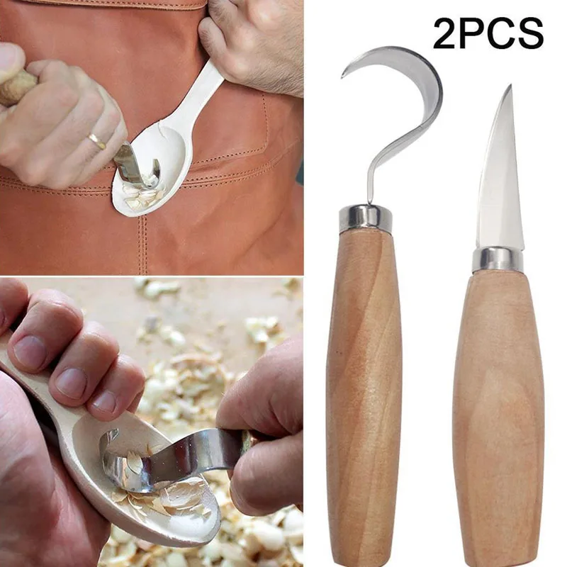 

2PCS Wood Carving Hand Chisel Wood Carving Hand Tools Spoon Wood Carving Knife Woodworking Hand Tools Spoon Kit Cutter Set