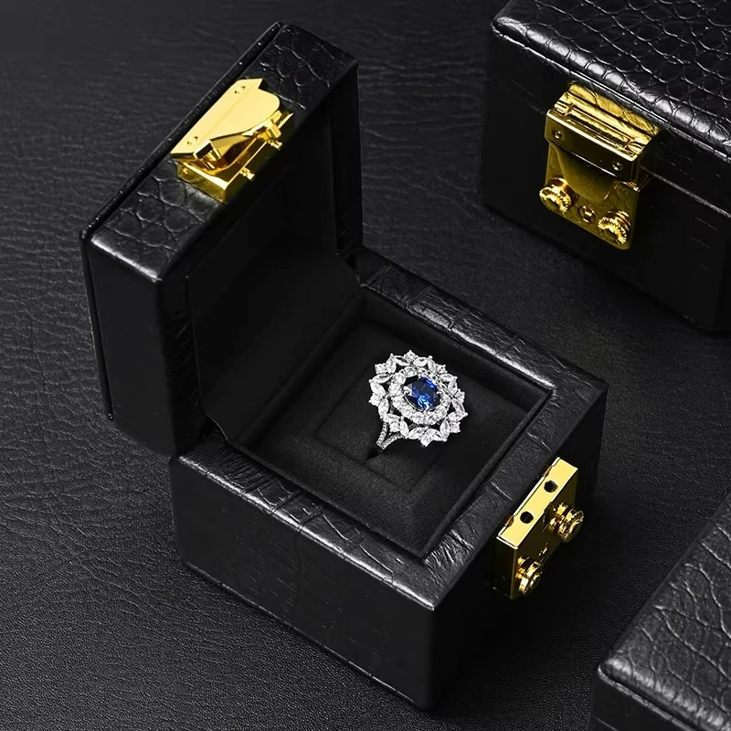 Leather Ring Jewelry Storage Box High-End Crocodile Pattern Ring Storage Box Gift Diamond Ring Box with Lock