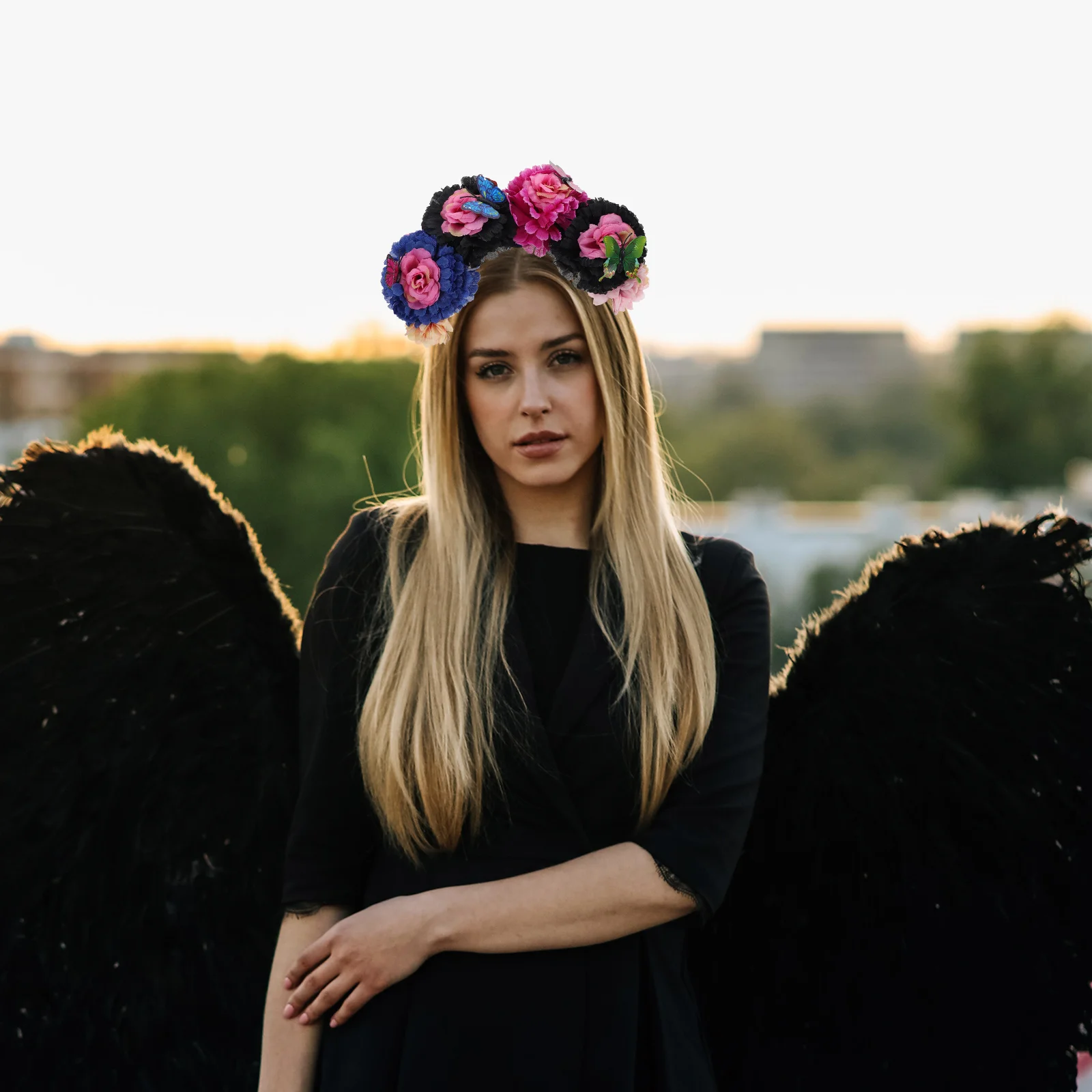 

Day of The Dead Butterfly Headband Festival Headpiece Random Color Mexican Flower Crown Hair Accessory Cosplay Party