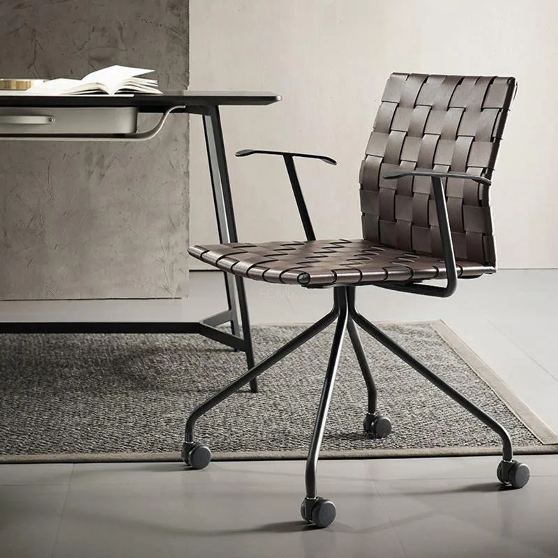 Modern simple light luxury saddle leather woven office chair turn desk meal