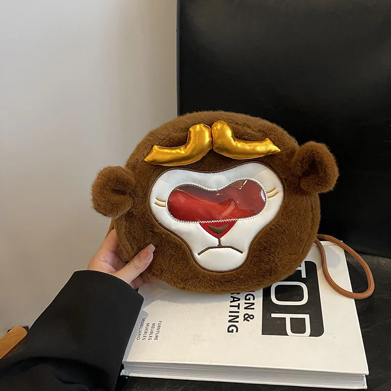 Wukong Plüsch-Umhängetasche, lässiger Reißverschluss, einfache Umhängetasche, mythischer Affenkönig, Reise in den Westen, Spiel im chinesischen Qitian-Stil