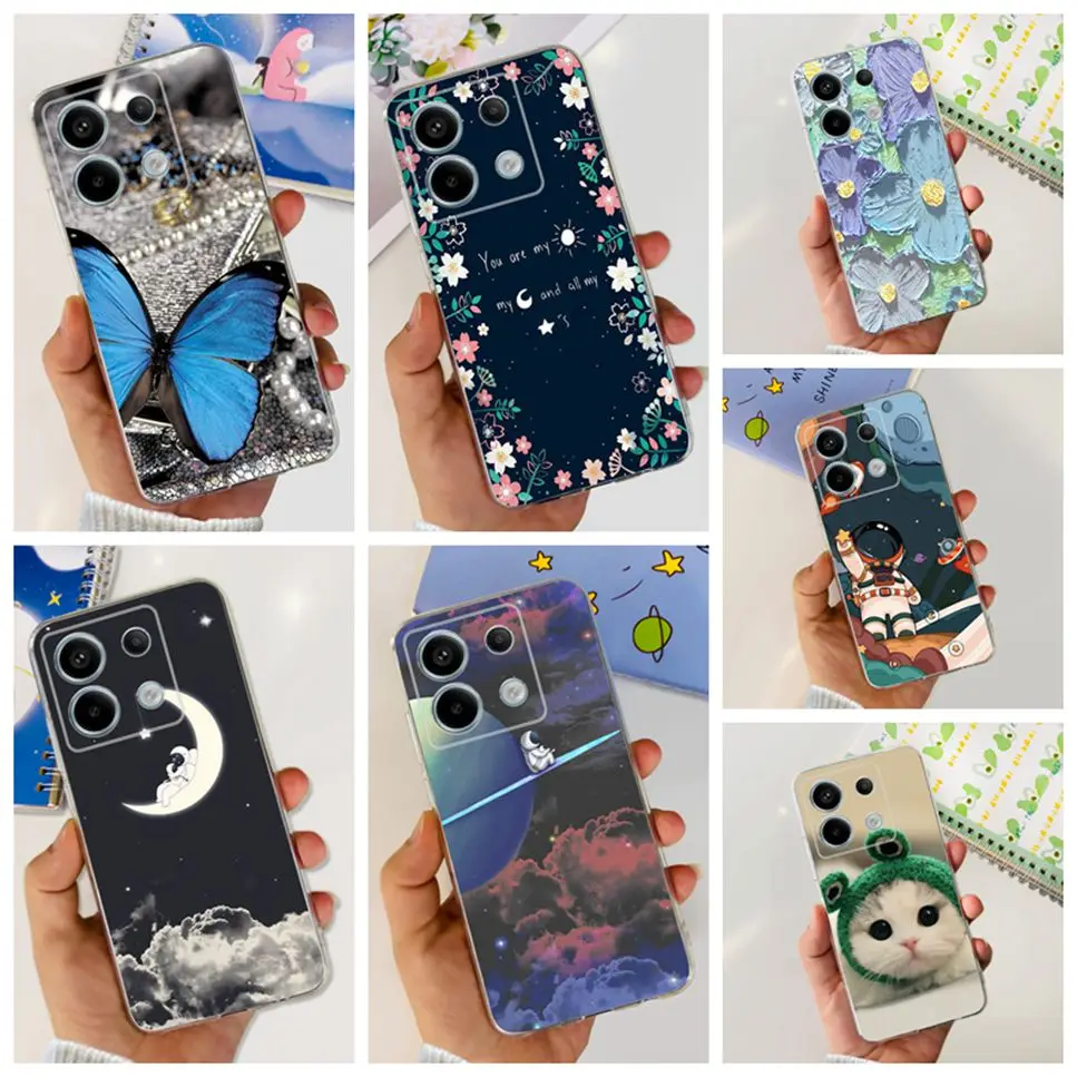 For Xiaomi Redmi Note 13 Pro 5G Case Flower Butterfly Soft Silicone TPU Clear Cover For Redmi Note 13 13Pro Bumper Phone Case