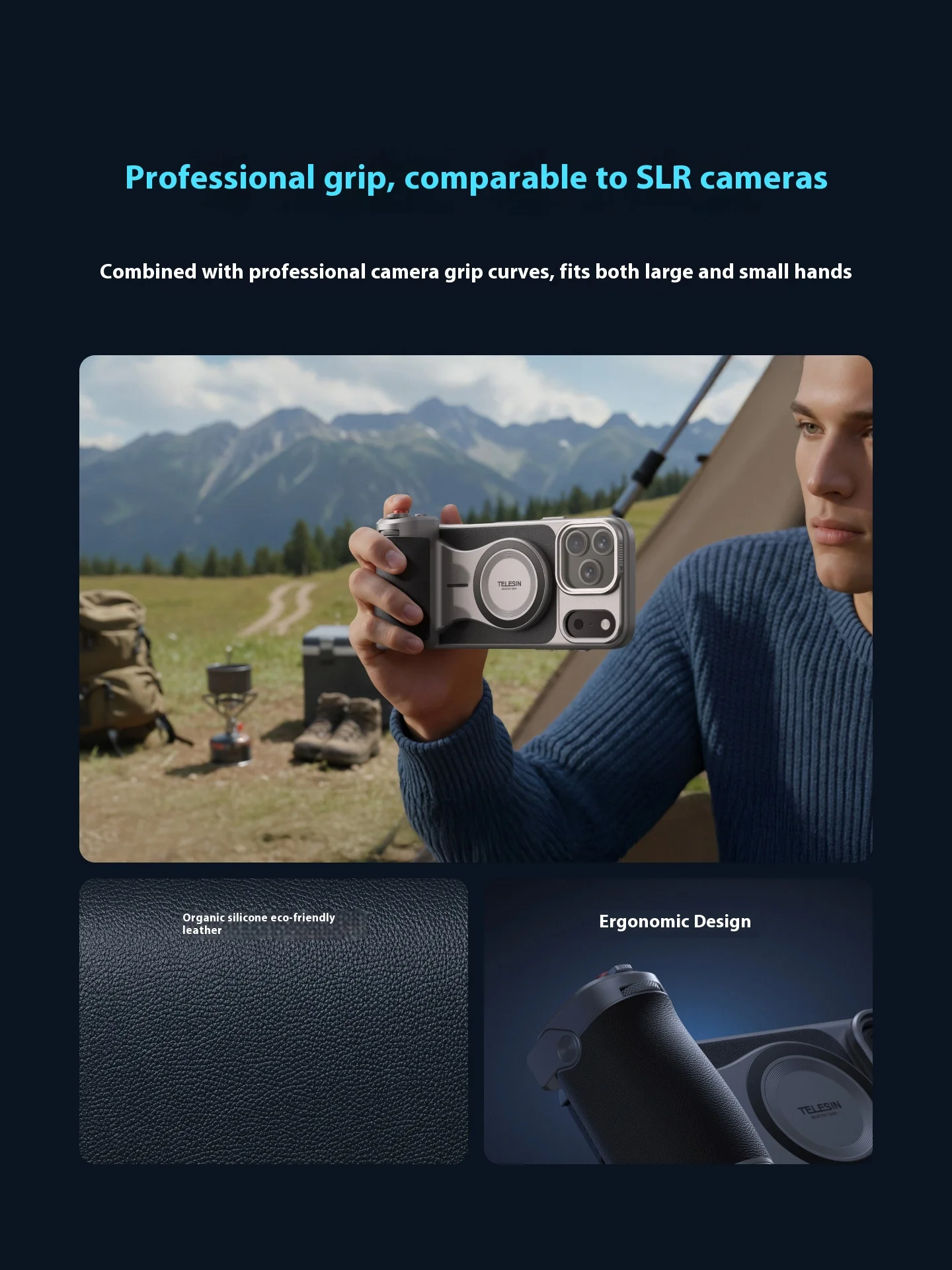 

TELESIN Phone Camera Selfie Grip Bluetooth Remote Control Adapter Grip vlog Selfie Handle Holder Accessories for iPhone17Pro/Max